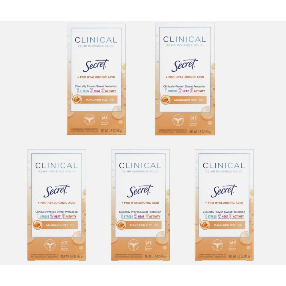 Secret Clinical 72HR Invisible Womens Deodorant Solid Mandarin Fizz 1.6oz 5 Pack